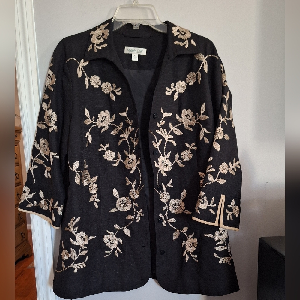Coldwater Creek Black Blazer with Cream Floral Design